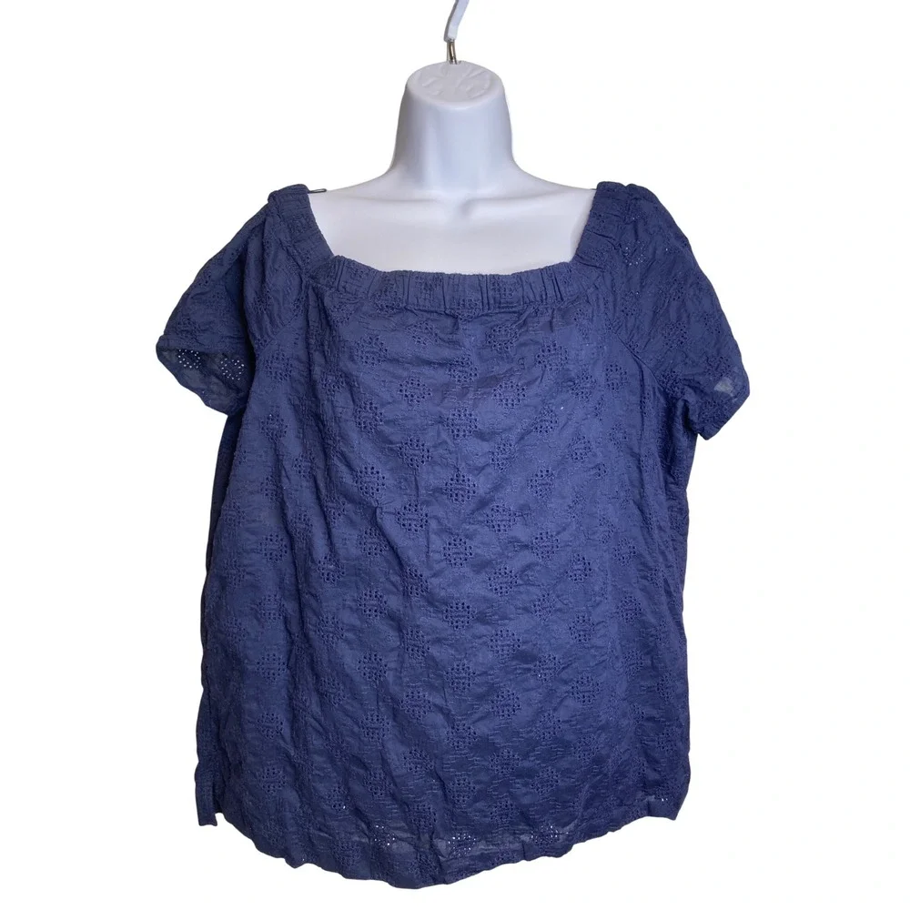 Banana Republic Womens Navy Blue‎ Eyelet Off The Shoulder Top Size L Coastal